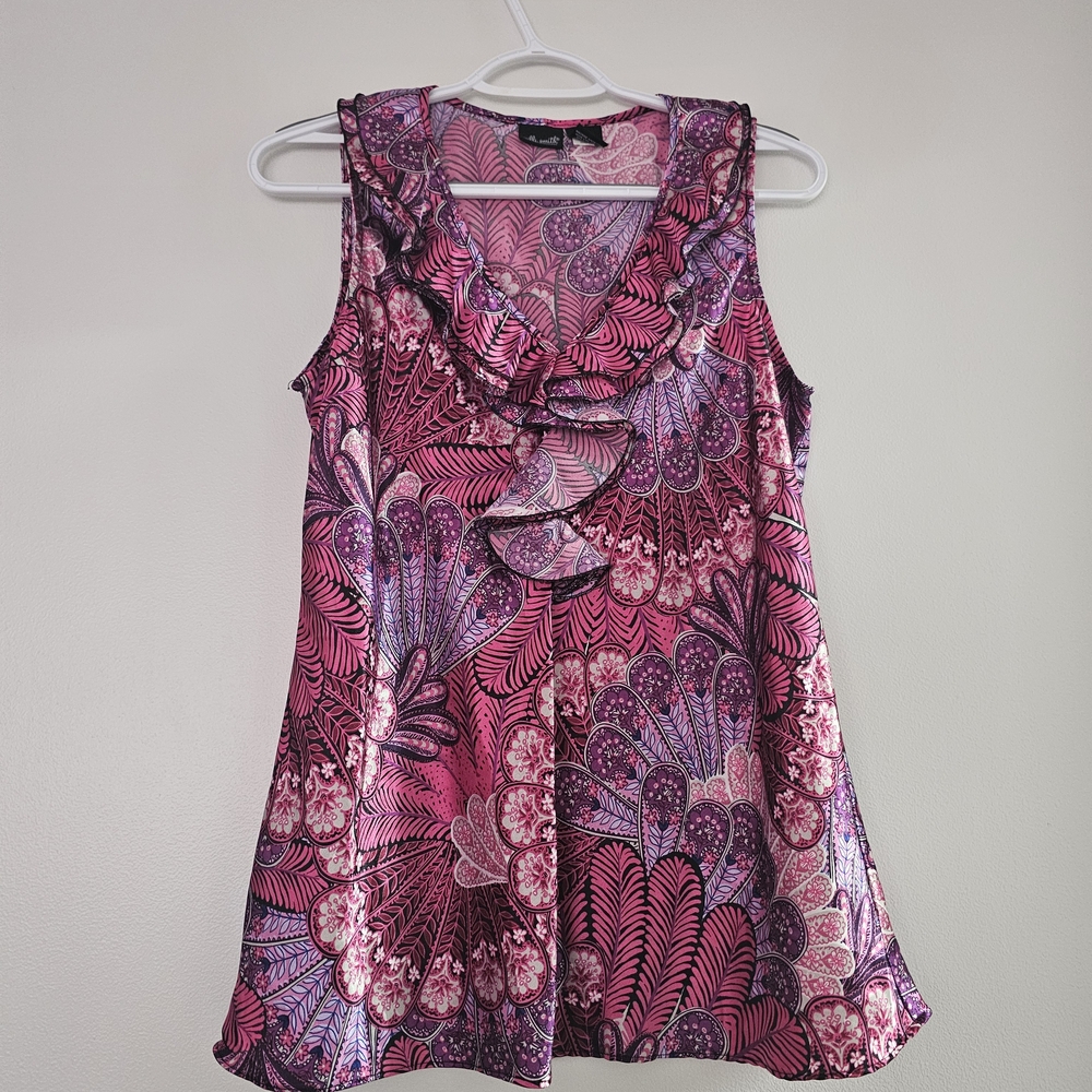 Pink and Purple Paisley Women's Tank Top Whimsigoth Boho Y2K 90s Ruffle Collar